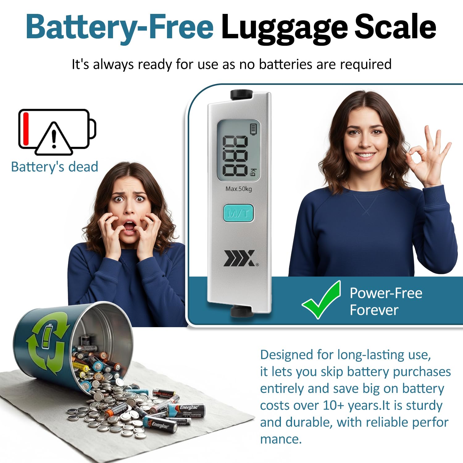 Luggage Scale Battery-Free Digital Suitcase Scale with LCD Display & Hook,Portable Handheld Weight Scale 110lb/50kg, L2060 - Image 8