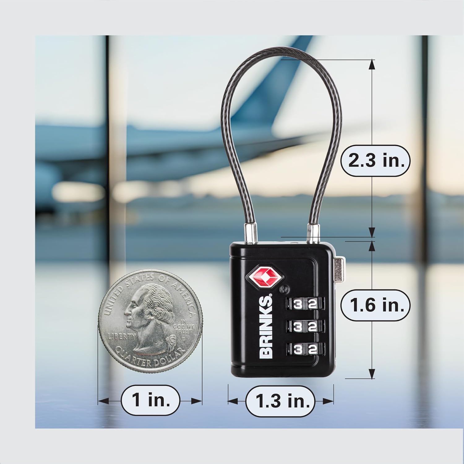 Brinks TSA Accepted Indicator Luggage Lock, Black - Resettable 3-Dial Combination, 2.5 inch Long Cable Shackle, New More Secure TSA008 Key, 2 Pack - Image 5