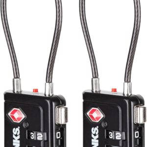 Brinks TSA Accepted Indicator Luggage Lock, Black - Resettable 3-Dial Combination, 2.5 inch Long Cable Shackle, New More Secure TSA008 Key, 2 Pack