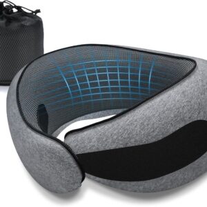 Neck Travel Pillows for Airplanes Memory Foam Neck Comfort Pillow Compact Ergonomic Design Sleeping Essentials for Long Flights Car Rides and Home Use (Grey)