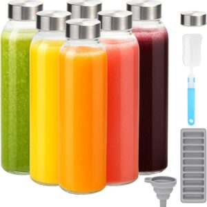 Zukro Glass Juice Bottles with Lids for Juicing 18 oz, Reusable Clear Glass Water Bottles with Stainless Steel Airtight Cap for Refrigerator, 100% Leak Proof Drinking Jar, BPA Free, Set of 6