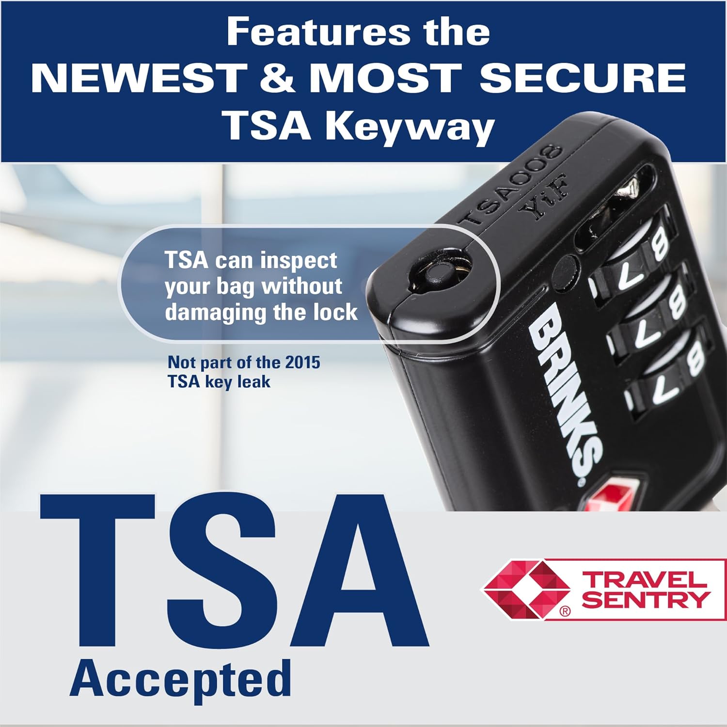 Brinks TSA Accepted Indicator Luggage Lock, Black - Resettable 3-Dial Combination, 2.5 inch Long Cable Shackle, New More Secure TSA008 Key, 2 Pack - Image 3