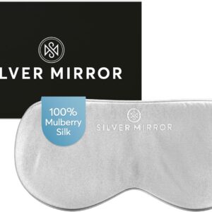 Sleep Mask in Silver, 100% Silk, Pure Mulberry Silk, Light Blocking Eye Mask with Elastic Strap for Sleep & Travel, Ultra Soft, No Pressure, Reduce Puffy Eyes, Machine Washable, By Silver Mirror