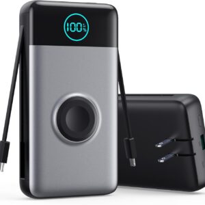 Portable Charger for iPhone, 40800mAh Power Bank with Built-in Cables & AC Wall Plug, All in One 5 Outputs USB C Fast Charging External Battery Pack for iPhone 17/16/15/14, Android, Travel Essential