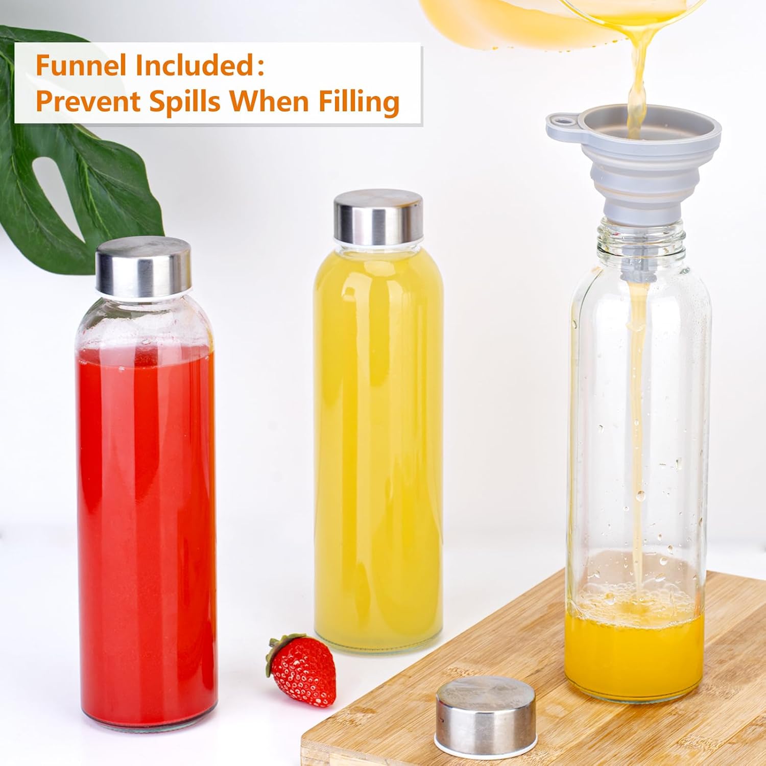 Zukro Glass Juice Bottles with Lids for Juicing 18 oz, Reusable Clear Glass Water Bottles with Stainless Steel Airtight Cap for Refrigerator, 100% Leak Proof Drinking Jar, BPA Free, Set of 6 - Image 8