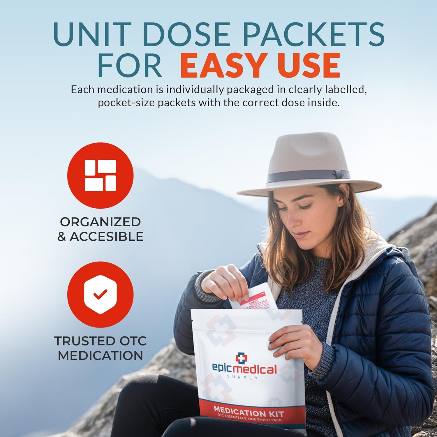 Epic Medical Supply First Aid Kit Medication Refill – 70-Count Unit Dose Packets – Emergency Medicine Kit Pills for 1st Aid Kit Refills, Travel, Office, Dorm, Camping – Assembled in USA (70 Pieces) - Image 3