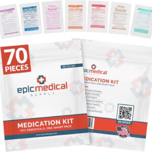 Epic Medical Supply First Aid Kit Medication Refill – 70-Count Unit Dose Packets – Emergency Medicine Kit Pills for 1st Aid Kit Refills, Travel, Office, Dorm, Camping – Assembled in USA (70 Pieces)