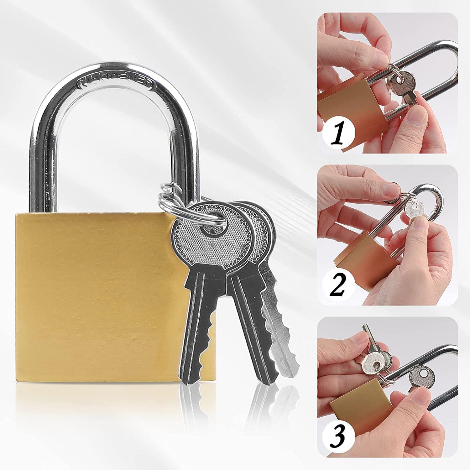 XFJSAK 4 Pcs Small Keyed Padlocks, 32mm, Gold, Compact, D Shape, Hardened Alloy, Securing Luggage, Gym Lockers - Image 4