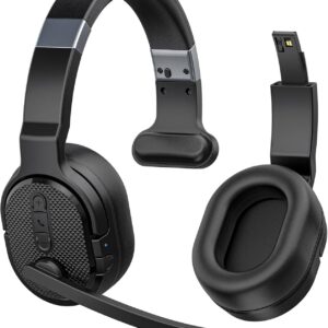 COSMUSIS Trucker Bluetooth Headset, Wireless Headsets with Noise Cancelling Microphone, Long Battery Life Bluetooth Headphones with Detachable Earpad/Single+Dual Mode for Office/Driving/Home