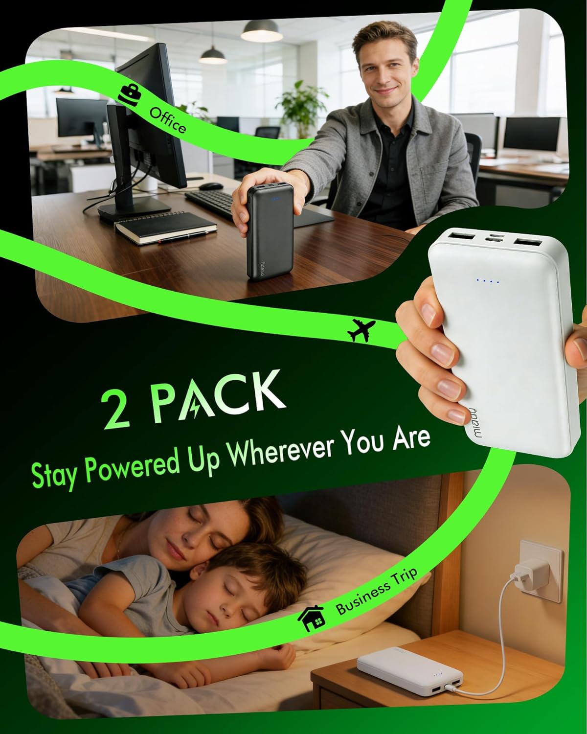 Miady 2-Pack 20000mAh Portable Charger, 22.5W USB C Fast Charging Power Bank 3 Outputs 2 Inputs Travel Essential Battery Pack Compatible with iPhone 17/16 Galaxy S24/22, iPad, Android (2 White) - Image 6