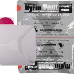 North American Rescue HyFin Vent Chest Seal (Twin Pack) NAR Vented Wound Chest Seals for Trauma, Wounds (10-0037)