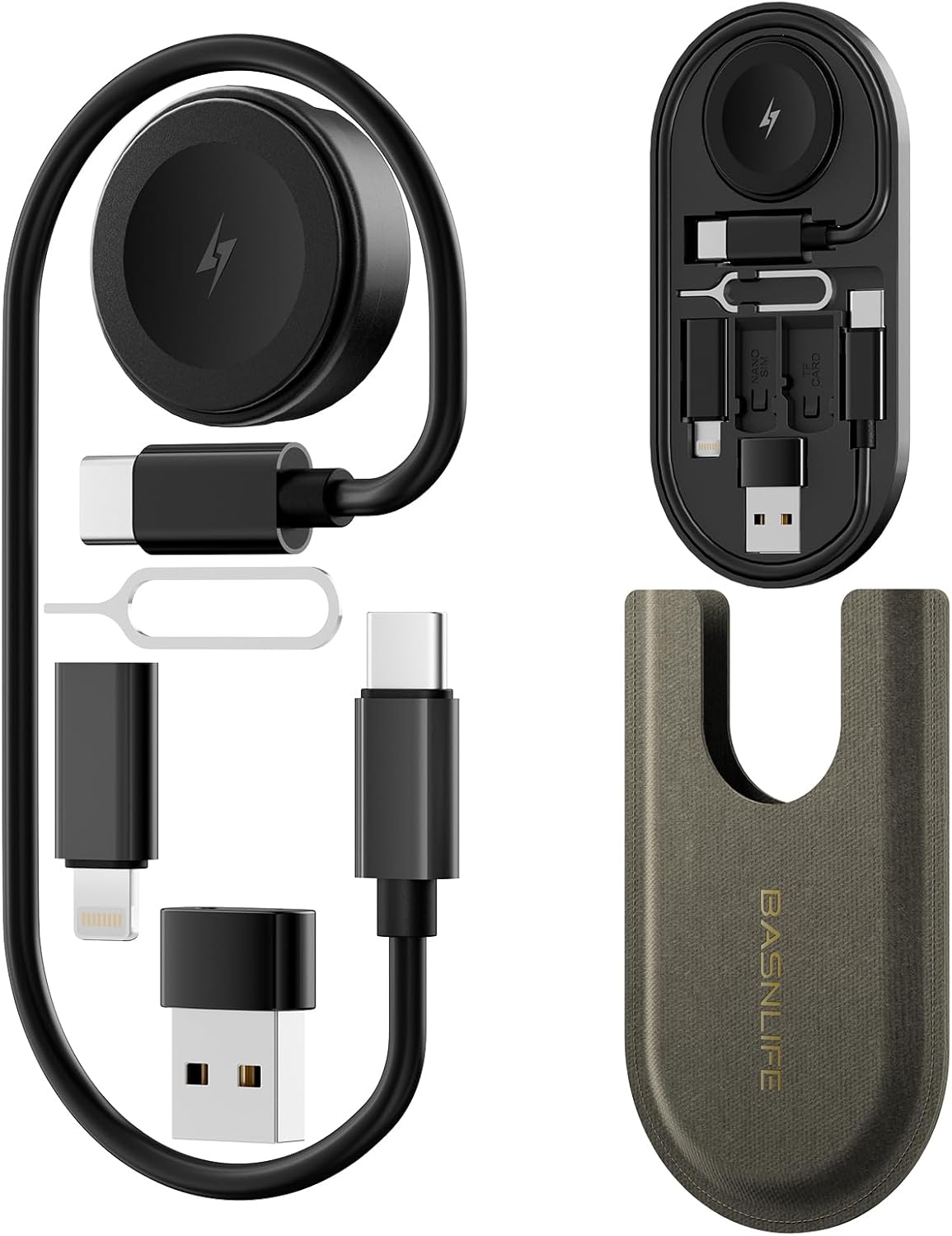 7-in-1 Multi USB Charging Adapter Cable Kit, USB Converter with Wireless Charger for Apple Watch, 60W Fast Charging Cable,USB C/Lightning/Type C Adapter for iPhone 16/15/14, Galaxy S/Pixel.