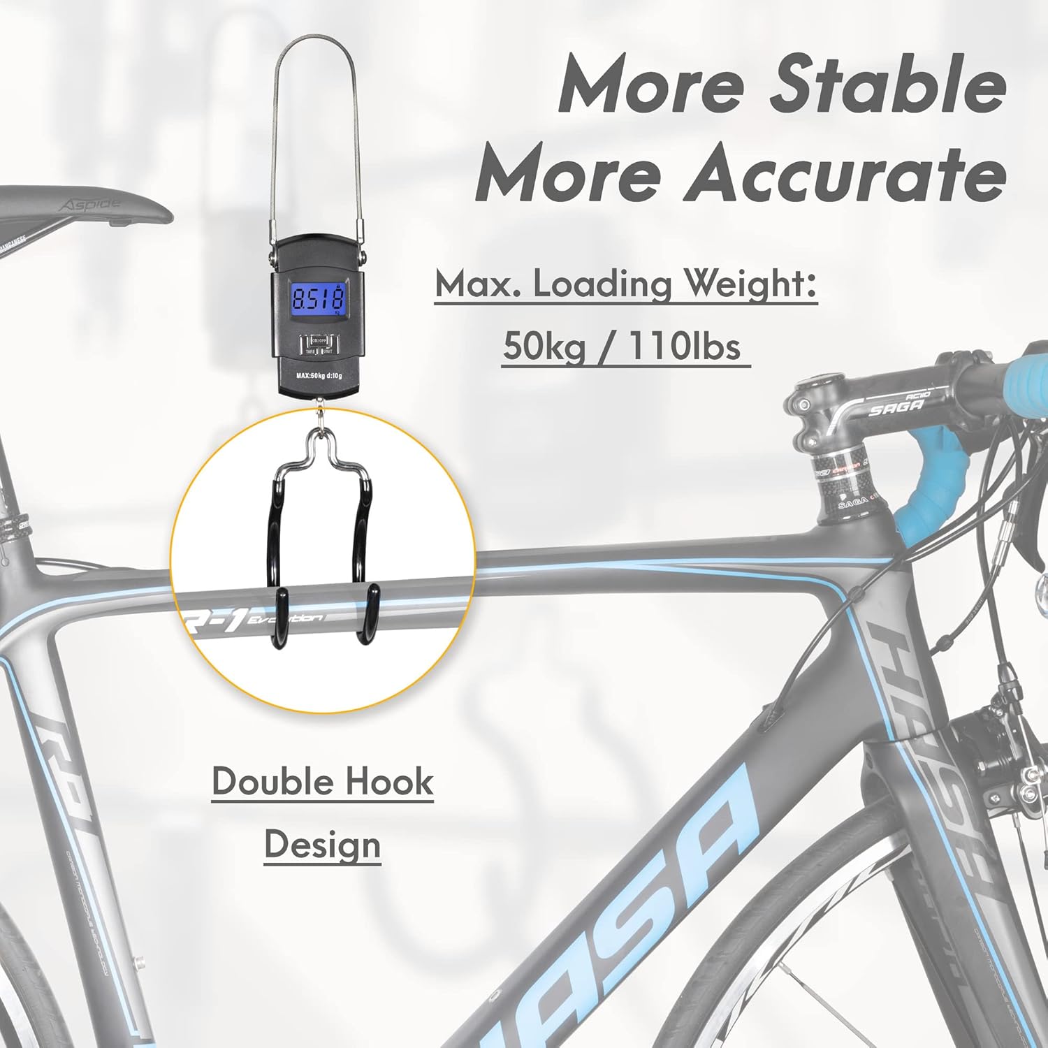 CyclingDeal Backlit LCD Display Digital Bike Scale - Electronic Balance with Double Hanging Hook Measures in kg, lbs, jin, oz - More Stable & Accurate - Max. Load Capacity 110 lbs - Image 2