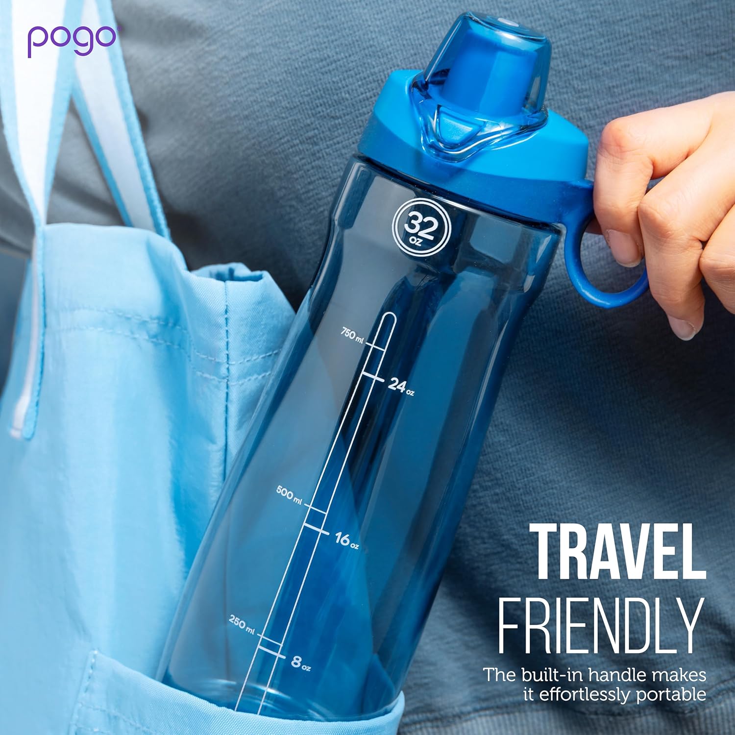 Pogo BPA-Free Tritan Plastic Water Bottle with Soft Straw, 40 Oz, Blue - Image 6
