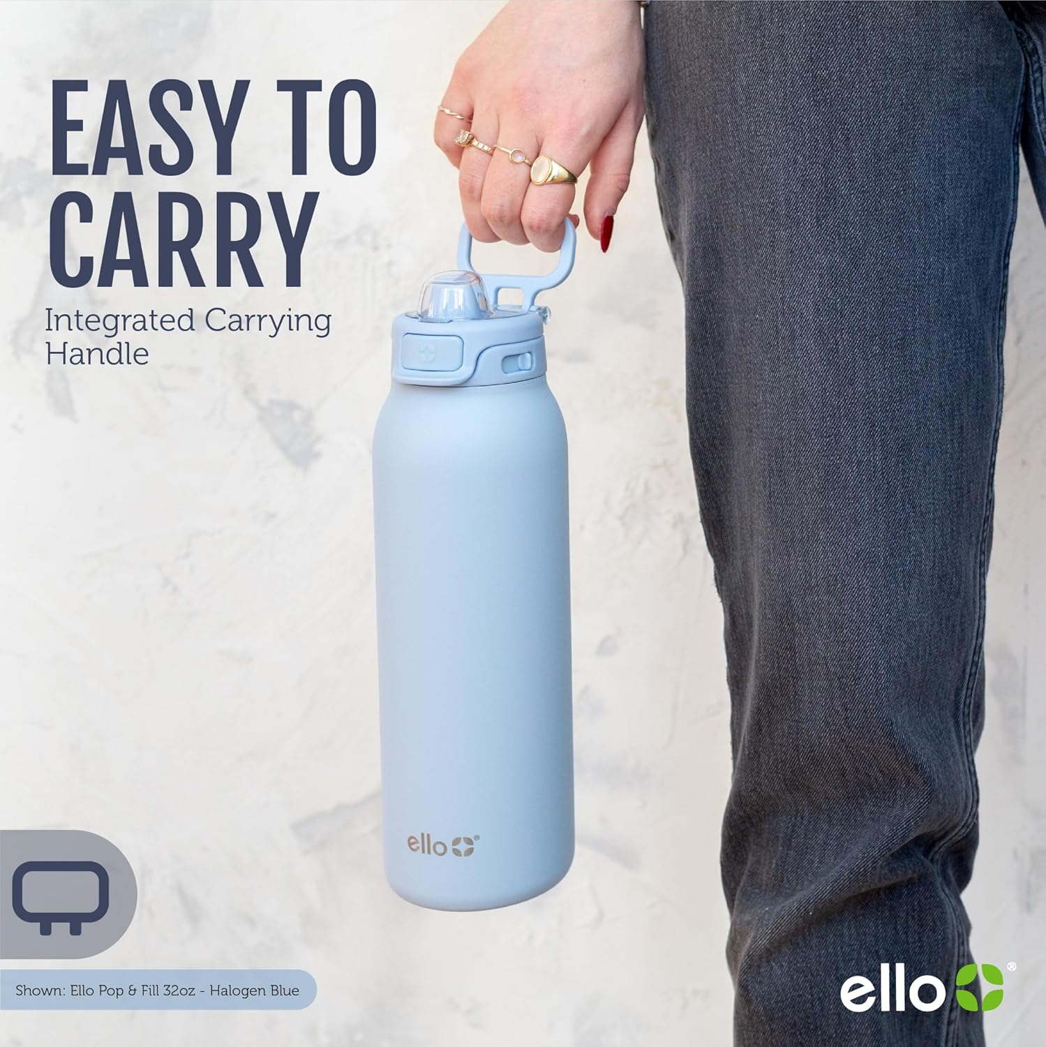Ello Pop & Fill 22oz Stainless Steel Water Bottle with Quick Fill Technology, Double Walled and Vacuum Insulated Metal, Leak Proof Locking Lid, Sip and Chug, Reusable, BPA Free, Forest Mist - Image 9