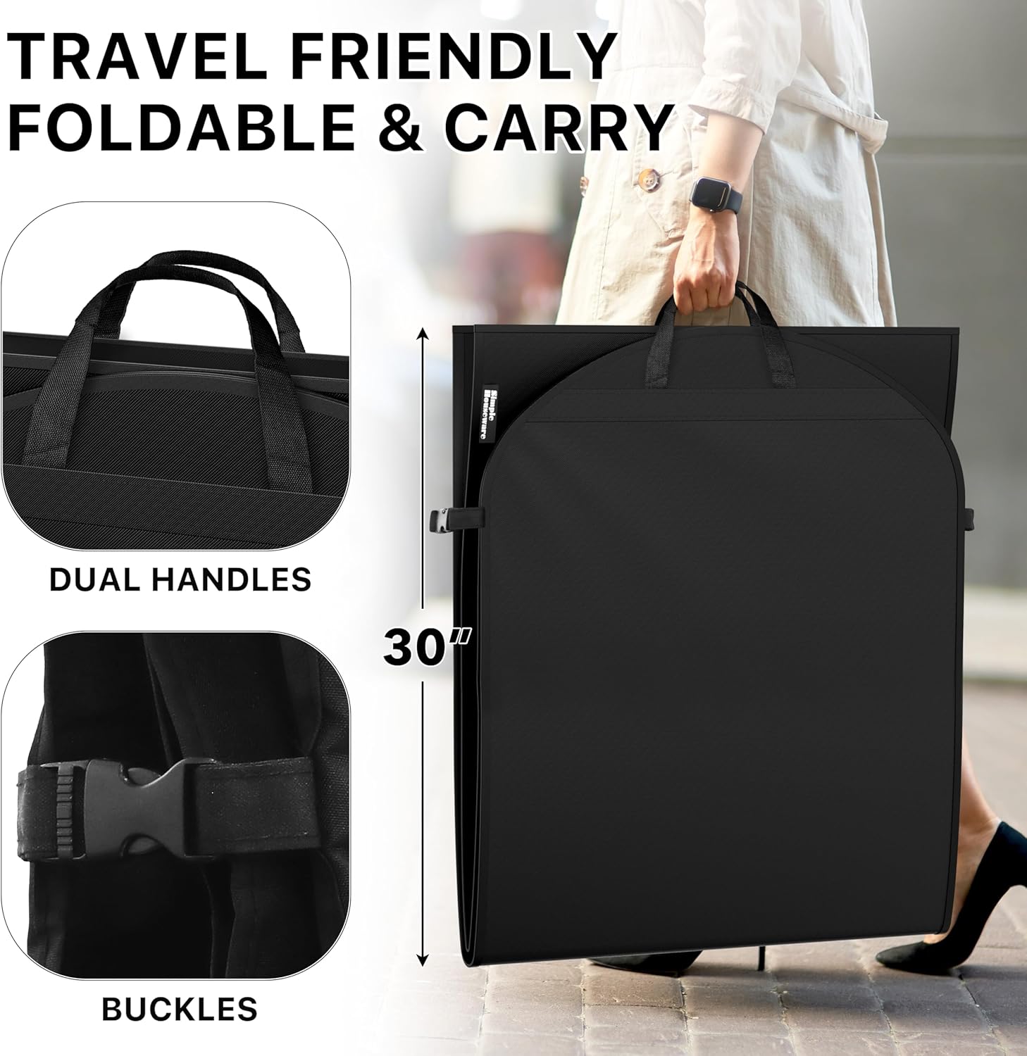 Simple Houseware 60'' Travel Garment Bag with Pockets for Suits, Dresses, Coats, Tuxedos, Heavy Duty 300D Polyester - Image 5