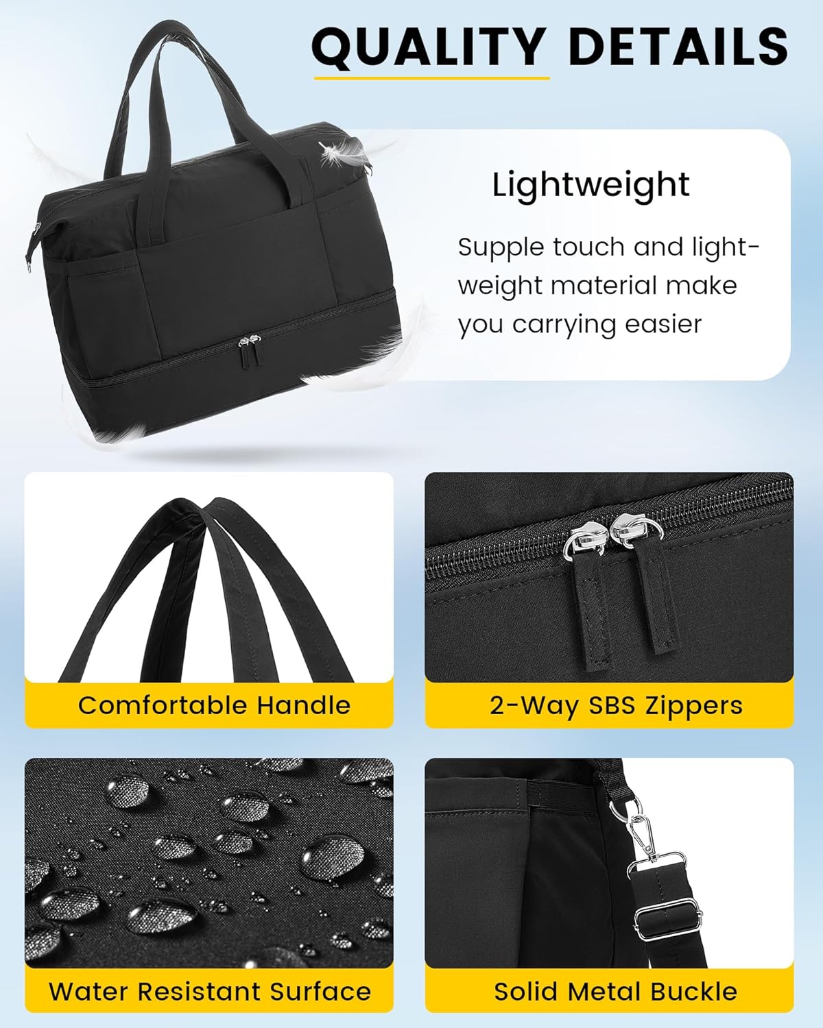 Vorspack Duffle Bag for Travel - 30L Gym Bag for Women Men Personal Item Travel Bag with Shoe Pocket Toiletry Bag Lightweight Carry On Bag for Weekender Overnight Sports - Black - Image 6