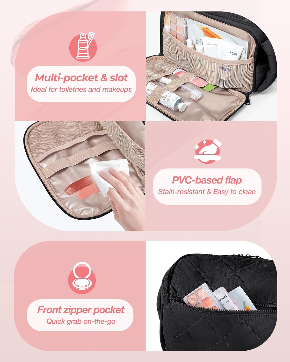 Marscamd Travel Toiletry Bag for Women, Water Resistant Makeup Organizer with Wide-Open Design for Toiletries and Cosmetics, Black (Bag Only) - Image 3
