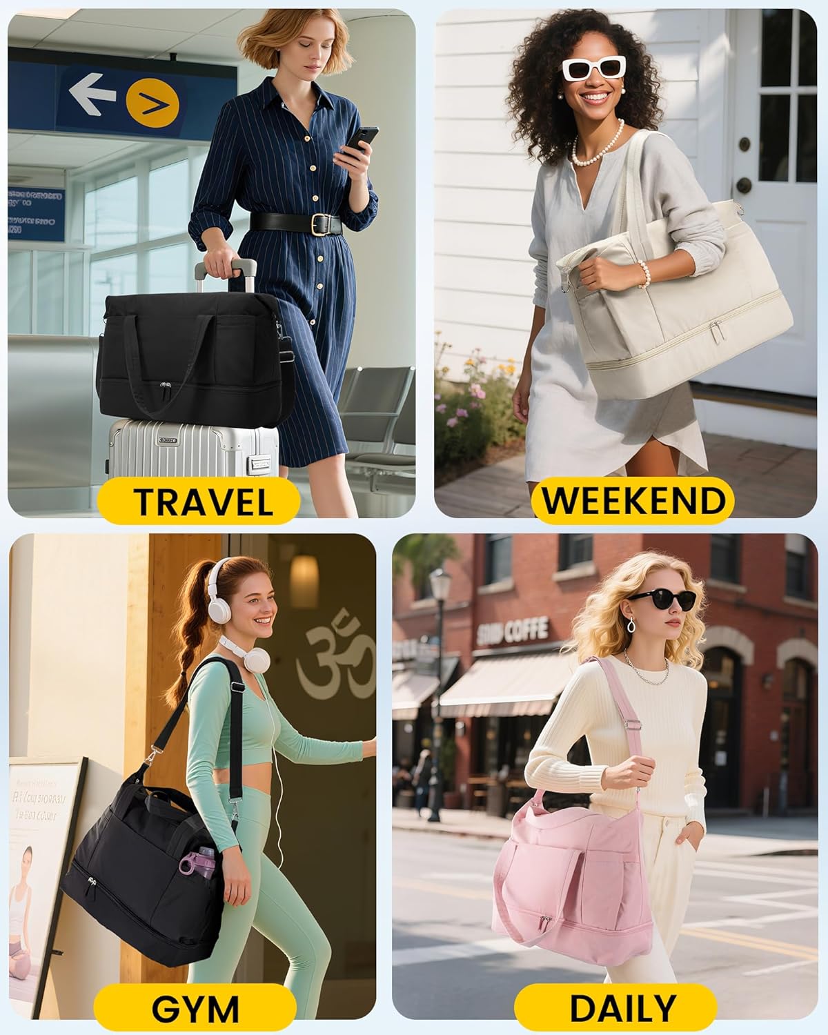 Vorspack Duffle Bag for Travel - 30L Gym Bag for Women Men Personal Item Travel Bag with Shoe Pocket Toiletry Bag Lightweight Carry On Bag for Weekender Overnight Sports - Black - Image 7