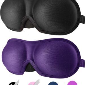 3D Eye mask for Sleeping,Machine Washable, Sleep Mask for Women, Blinder Blindfold Airplane (Black+Purple)