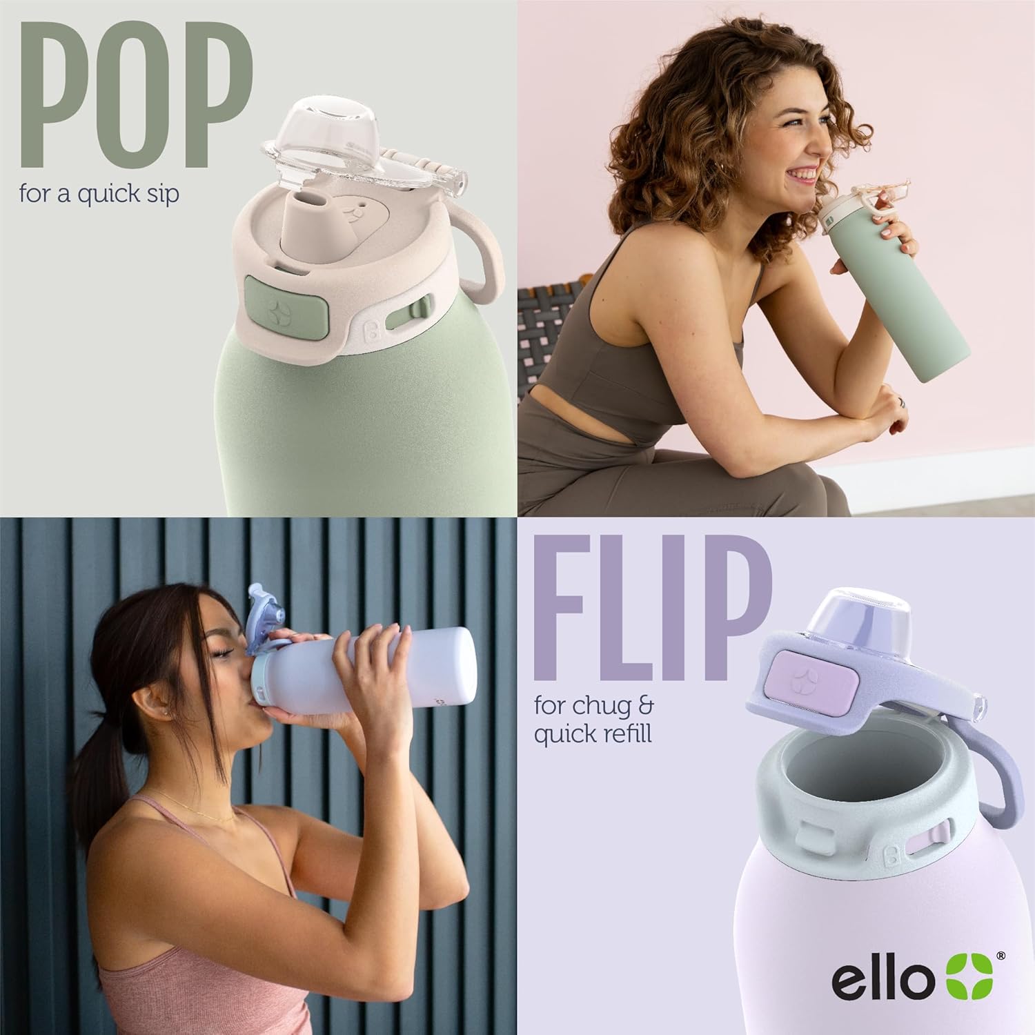 Ello Pop & Fill 22oz Stainless Steel Water Bottle with Quick Fill Technology, Double Walled and Vacuum Insulated Metal, Leak Proof Locking Lid, Sip and Chug, Reusable, BPA Free, Forest Mist - Image 5