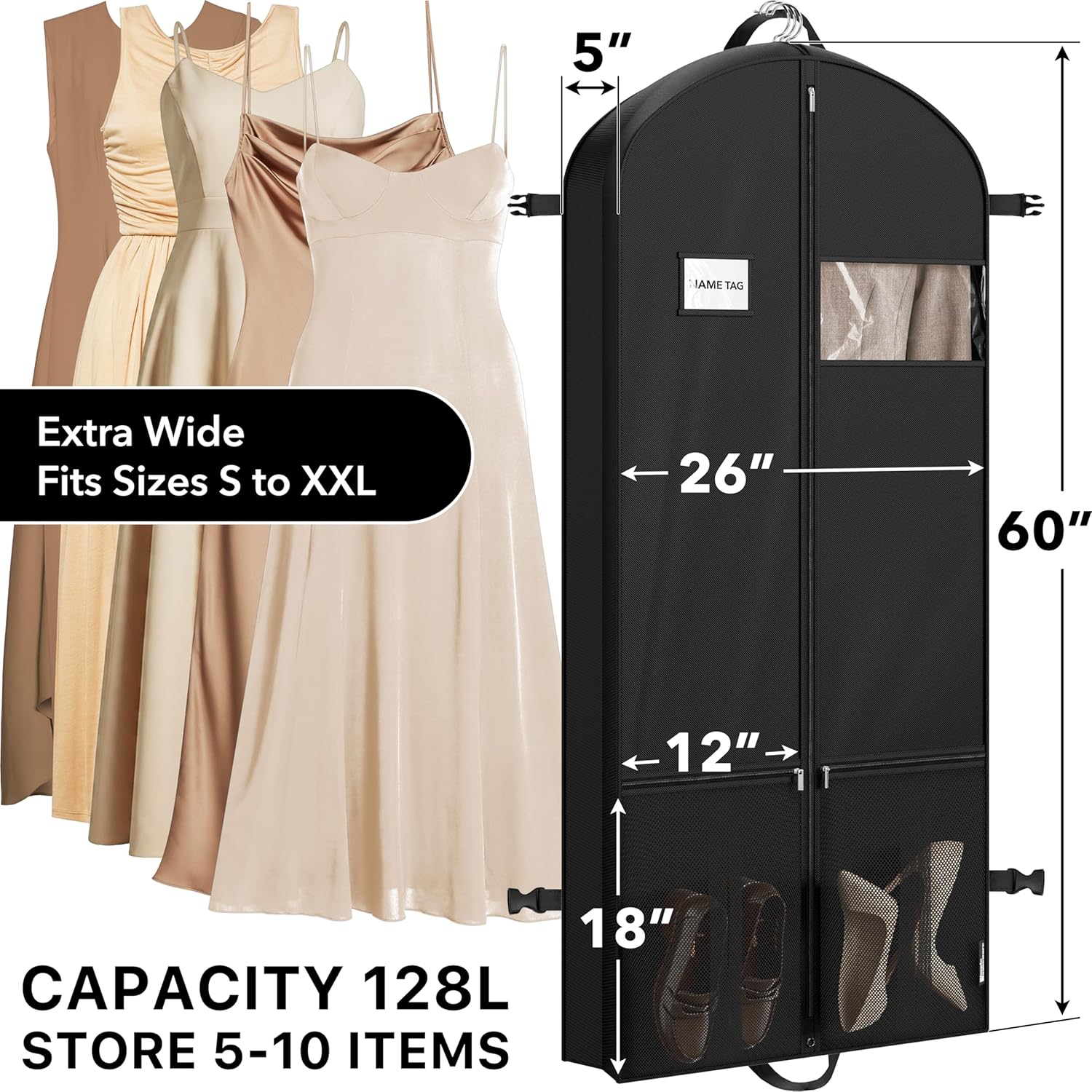 Simple Houseware 60'' Travel Garment Bag with Pockets for Suits, Dresses, Coats, Tuxedos, Heavy Duty 300D Polyester - Image 2