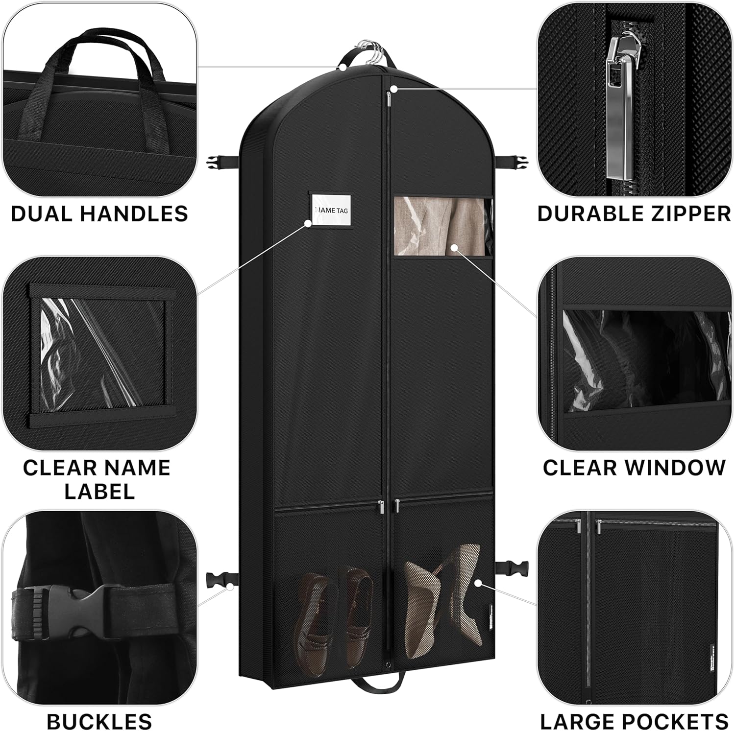 Simple Houseware 60'' Travel Garment Bag with Pockets for Suits, Dresses, Coats, Tuxedos, Heavy Duty 300D Polyester - Image 4