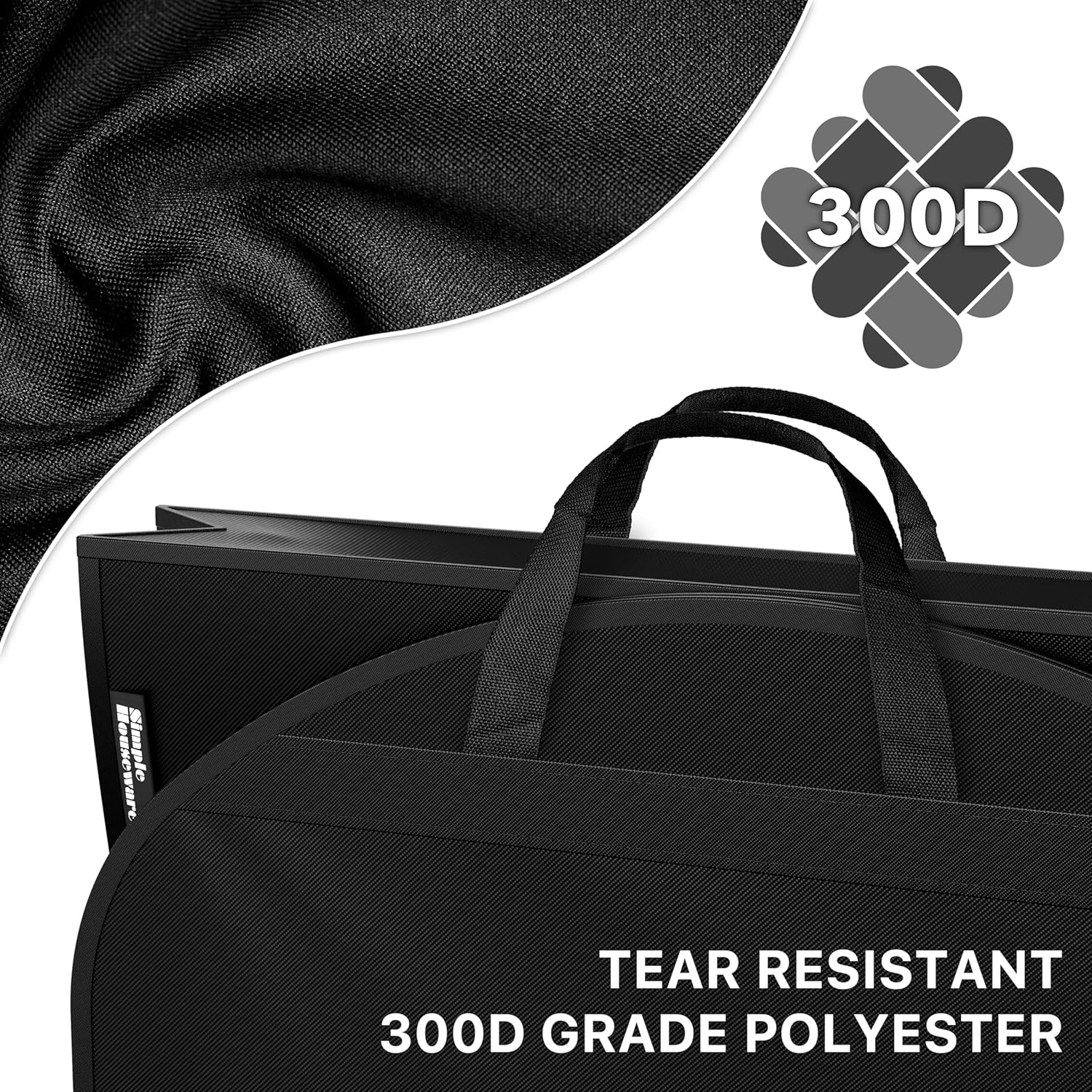 Simple Houseware 60'' Travel Garment Bag with Pockets for Suits, Dresses, Coats, Tuxedos, Heavy Duty 300D Polyester - Image 3