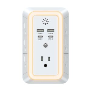 Multi Plug Outlet, USB Wall Charger, Surge Protector, 7 Outlet Extender with 4 USB Charging Ports (2 USB C) 1680J Power Strips Outlets with Night Light, Wall Plug Adapter Spaced for Home Travel Office