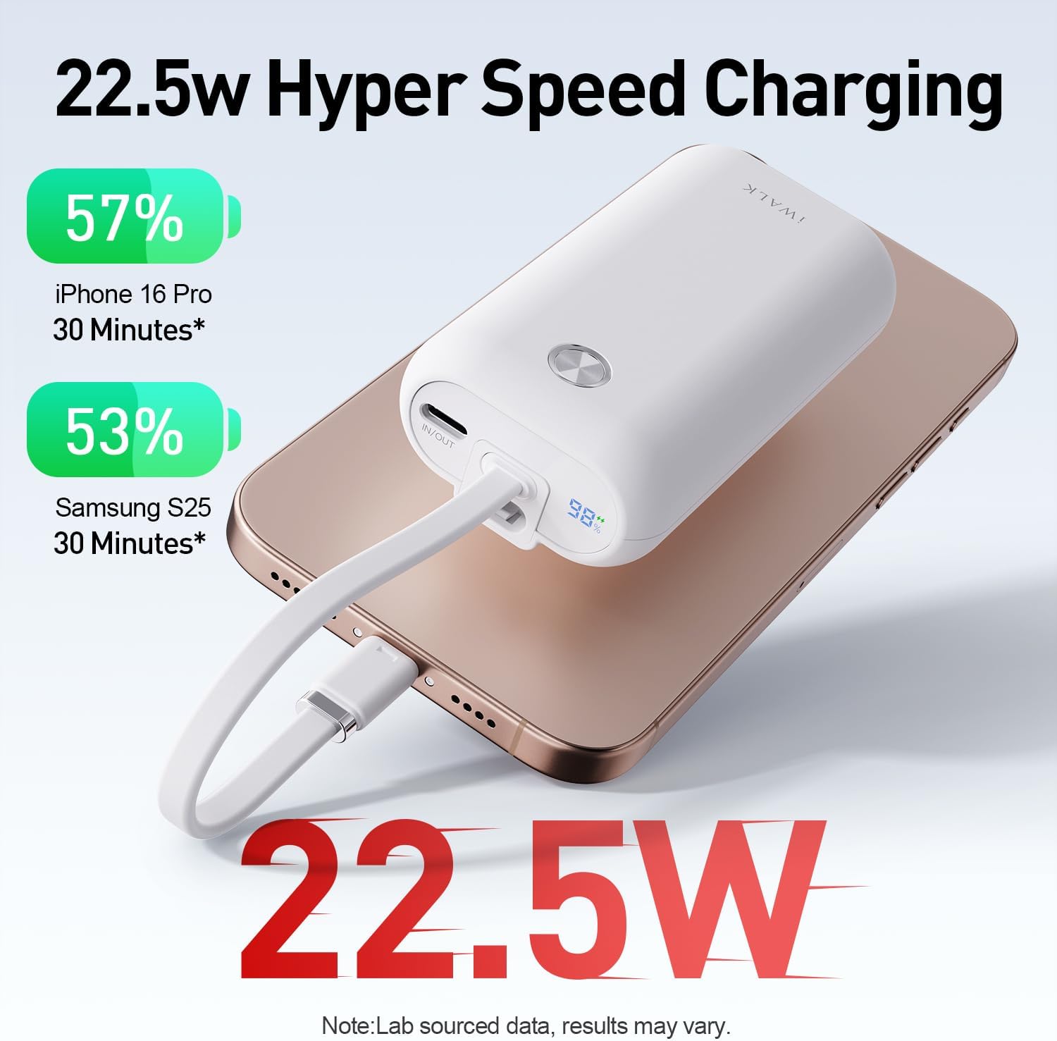 iWALK Mini Portable Charger 10,000mAh, 22.5W USB-C Fast Charging Power Bank with Built-in Cable, Travel Essential Ultra-Small Battery Pack Compatible for iPhone 17/16/16 Pro/15, Samsung, Google, White - Image 4