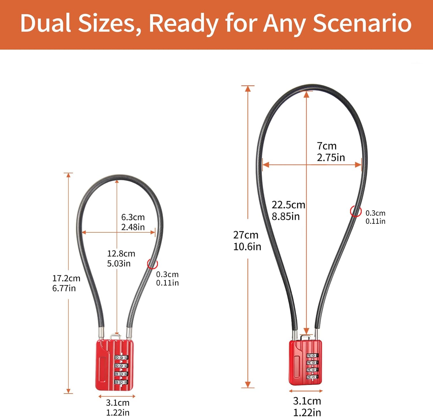 4-Digit Combination Cable Padlock with 12 inch (30 cm) Flexible Steel Cable, Small Lock for Locker,Luggage, Backpack,Cabinet,Gym Bag,Toolbox,Travel,Red,Black Rope (1, 50cm(20 inch Cable)) - Image 6