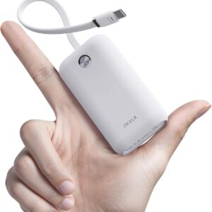 iWALK Mini Portable Charger 10,000mAh, 22.5W USB-C Fast Charging Power Bank with Built-in Cable, Travel Essential Ultra-Small Battery Pack Compatible for iPhone 17/16/16 Pro/15, Samsung, Google, White
