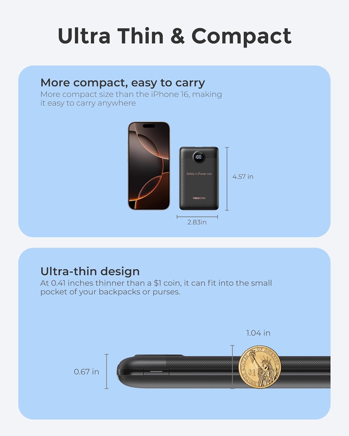 VEEKTOMX Portable Charger with Built-in Cables, Slim Power Bank 10000mAh, 22.5W Fast Charge USB C Battery Pack, No Extra Cables Needed Travel Essential for iPhone 17/16/15, Samsung S25/S24 - Image 2