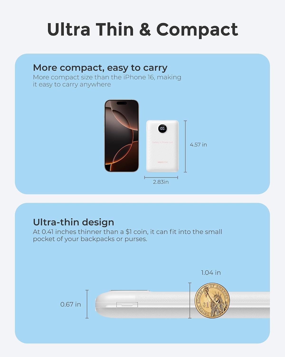 VEEKTOMX Portable Charger Built-in Cables, Power Bank for iPhone, Fast Charge USB C Battery Pack Travel Essentials Powerbank Compatible with iPhone 17/16/15/14, Samsung S25/24 - Image 3