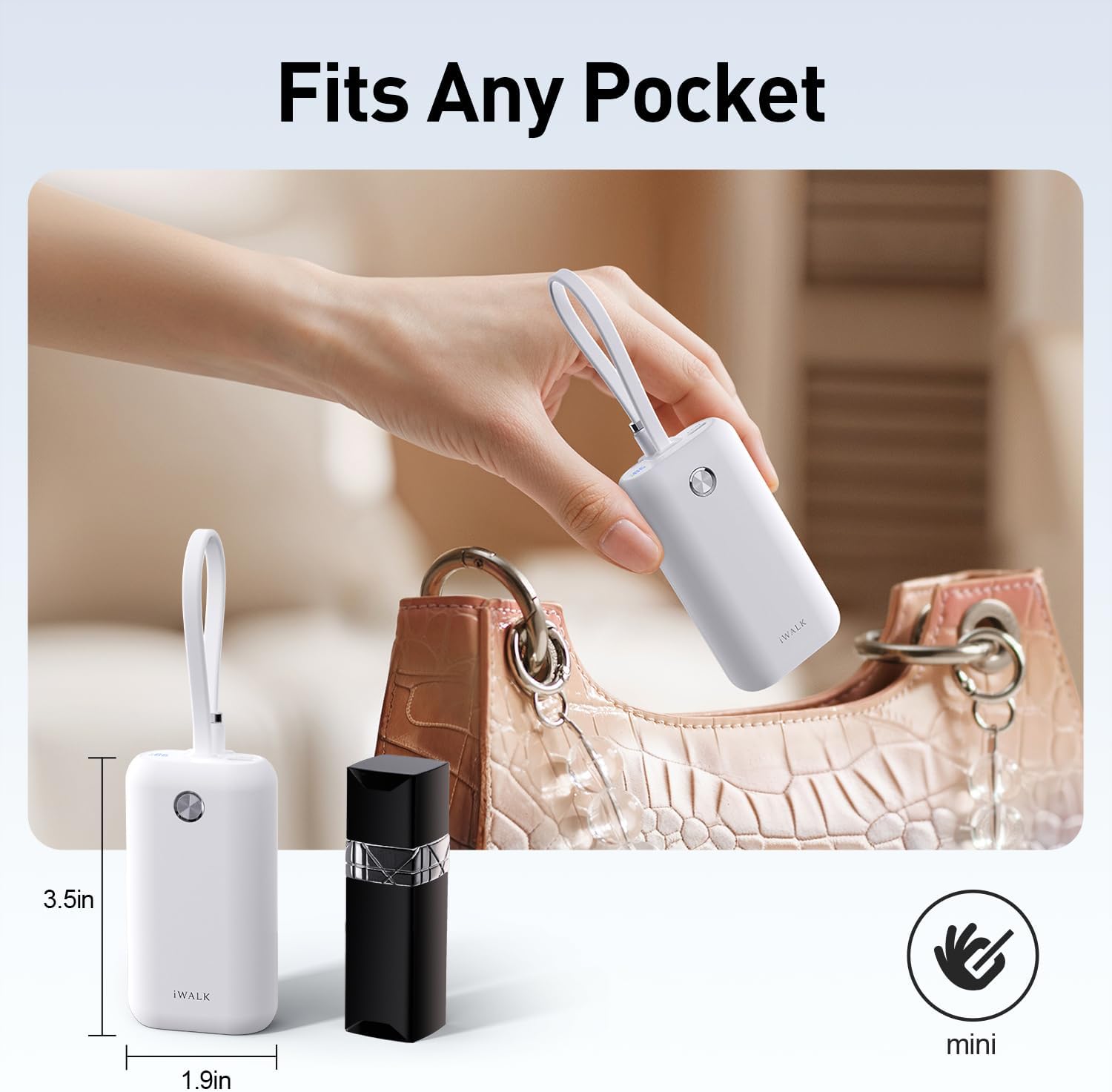 iWALK Mini Portable Charger 10,000mAh, 22.5W USB-C Fast Charging Power Bank with Built-in Cable, Travel Essential Ultra-Small Battery Pack Compatible for iPhone 17/16/16 Pro/15, Samsung, Google, White - Image 2