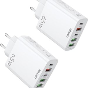 European USB C Charger 6.6A 2 Pack, LiFiYiRc PD 20W & QC 3.0 Fast Charging Multi Ports, 2 USB C 3 USB A Europe Plug Adapter Compatible for iPhone 17 16 15 14 13 12 11 Pro Max XS XR X Plus, Samsung