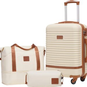 Coolife Suitcase Set 3 Piece Luggage Set Carry On Travel Luggage TSA Lock Spinner Wheels Hardshell Lightweight Luggage Set(White, 3 piece set (DB/TB/20))