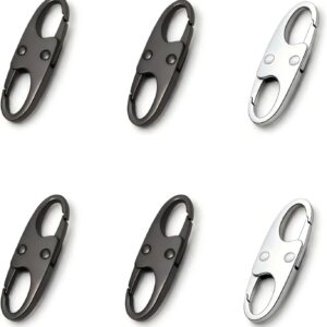 6 Pcs Anti Theft Zipper Clips, Elegant Zinc Alloy Small Carabiner Clip for Backpack Purse Luggage, Double Opening Security Lock for Travel, Space Gray & Silver