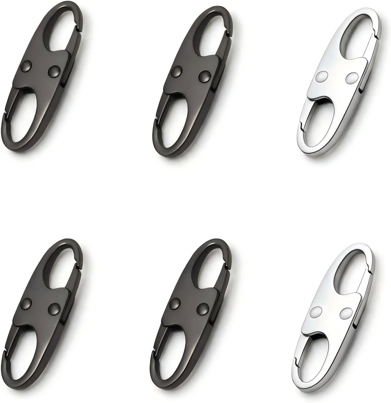 6 Pcs Anti Theft Zipper Clips, Elegant Zinc Alloy Small Carabiner Clip for Backpack Purse Luggage, Double Opening Security Lock for Travel, Space Gray & Silver