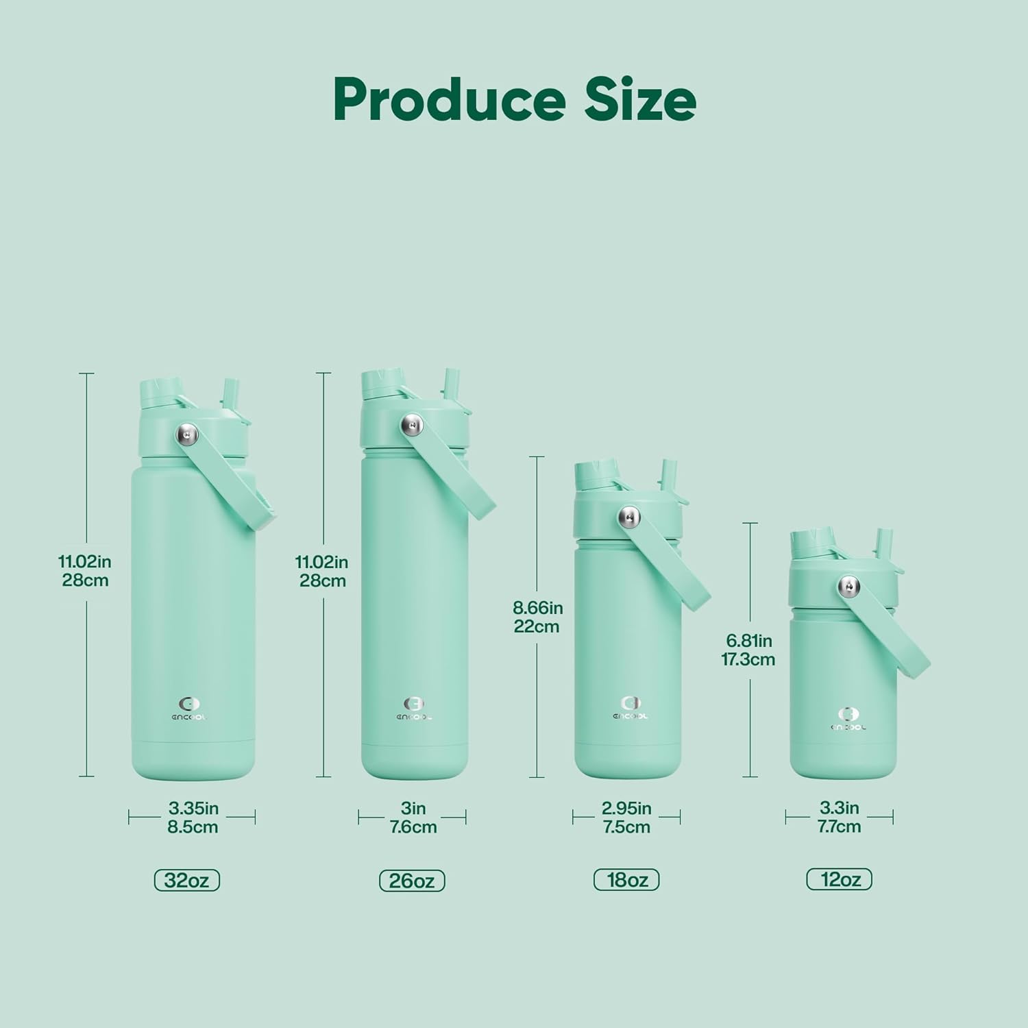 ENCOOL Insulated Water Bottle with Straw Stainless Steel Water Bottle, Leak-Proof, BPA-Free, Double Wall Vacuum Keeps Cold for 24 Hours for Sports, Travel, School (18 oz, Brook Green) - Image 6