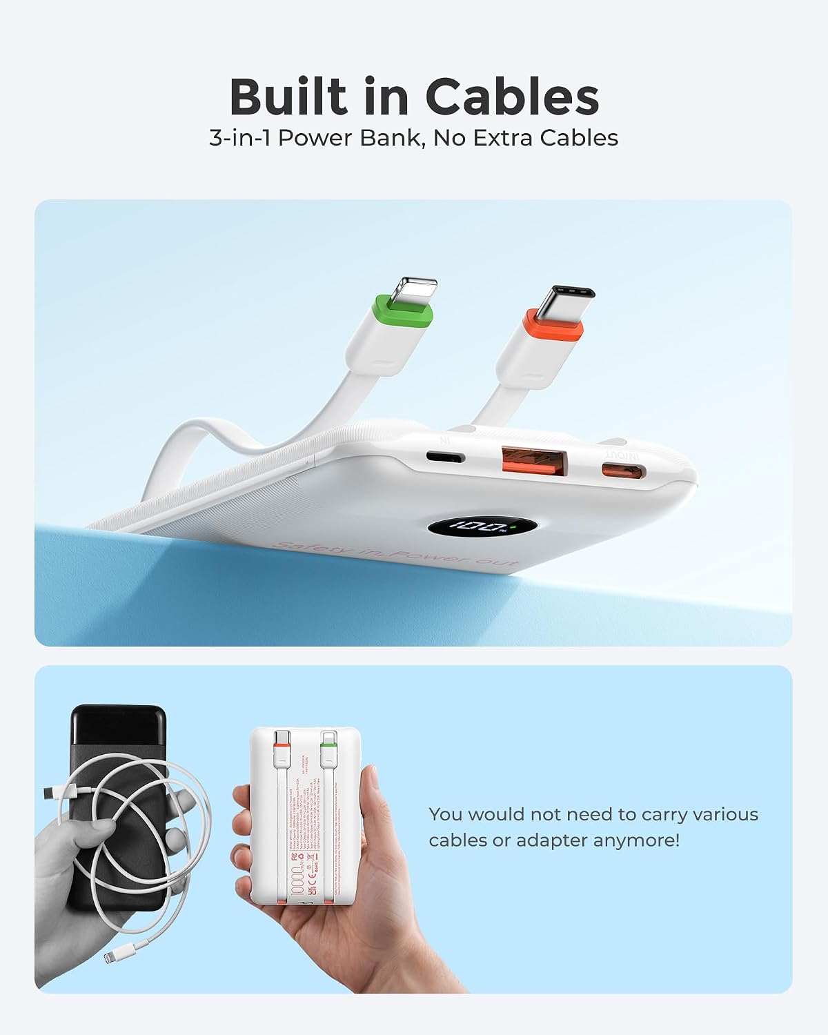 VEEKTOMX Portable Charger Built-in Cables, Power Bank for iPhone, Fast Charge USB C Battery Pack Travel Essentials Powerbank Compatible with iPhone 17/16/15/14, Samsung S25/24 - Image 9