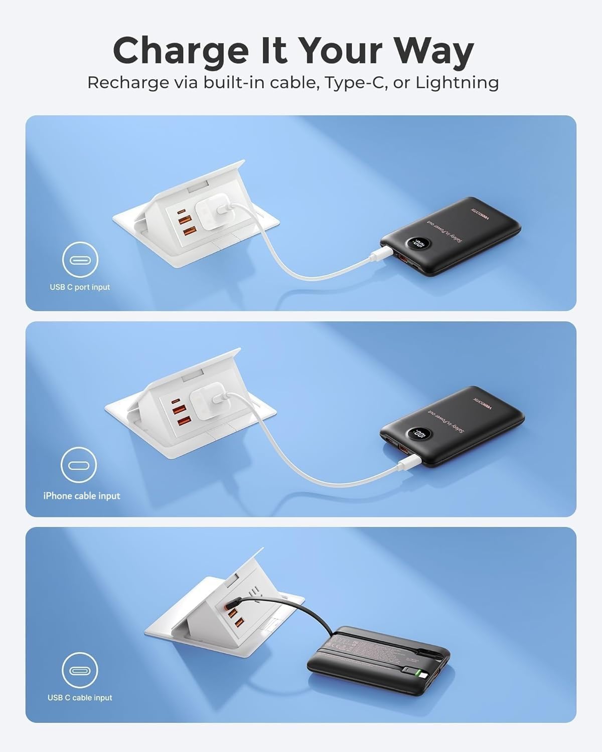 VEEKTOMX Portable Charger with Built-in Cables, Slim Power Bank 10000mAh, 22.5W Fast Charge USB C Battery Pack, No Extra Cables Needed Travel Essential for iPhone 17/16/15, Samsung S25/S24 - Image 7