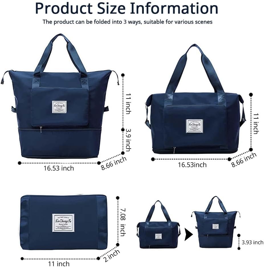 Large Capacity Foldable Travel Bag, Expandable Waterproof Carry on Bag, Dry and Wet Separation Spor Duffel Bags - Image 4