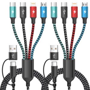 Travel 4 in 2 Multi Charging Cable, USB A/C Charging cords with Dual Type-C/Lightning/Micro USB, Universal iPhone Charger Cord for iPhone Series/Androids/Tablets, Multi Charger Cable (2Pack, 5FT)