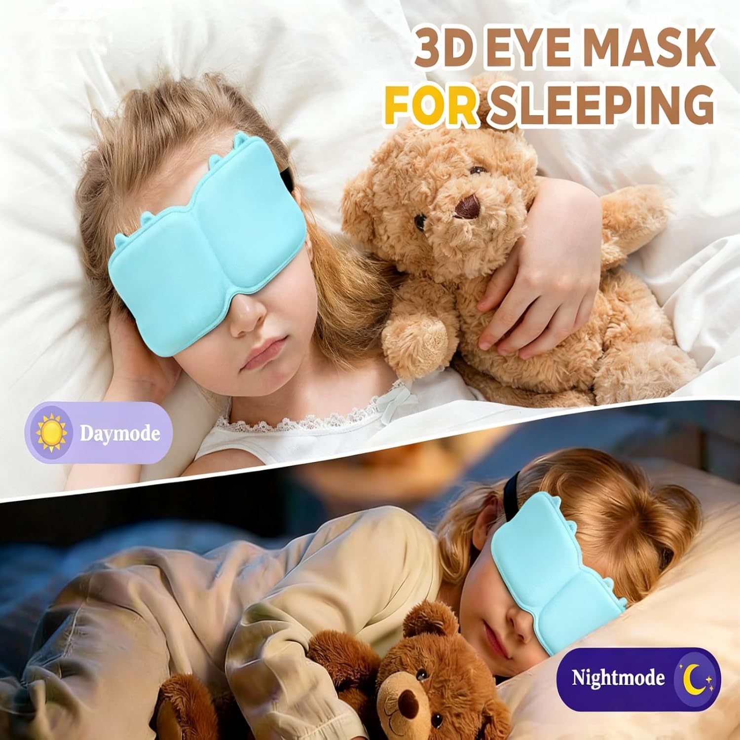 Kids Sleep Mask, 3D Contoured Eye Mask for Sleeping, Soft Sleeping Mask for Kids with Adjustable Strap, Blackout Eye Cover Travel Sleep Mask for Boys & Girls(Blue) - Image 5
