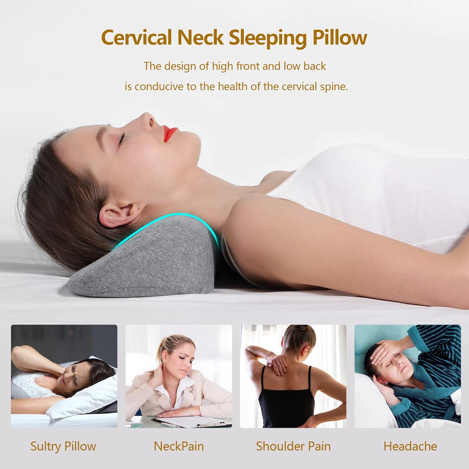 Cervical Neck Pillows for Pain Relief Sleeping, Memory Foam Neck Bolster Support Pillow and Shoulder Relaxer for Stiff Pain Relief, Neck Support Pillow Bed Neck Roll Pillow(Dark Gray) - Image 2