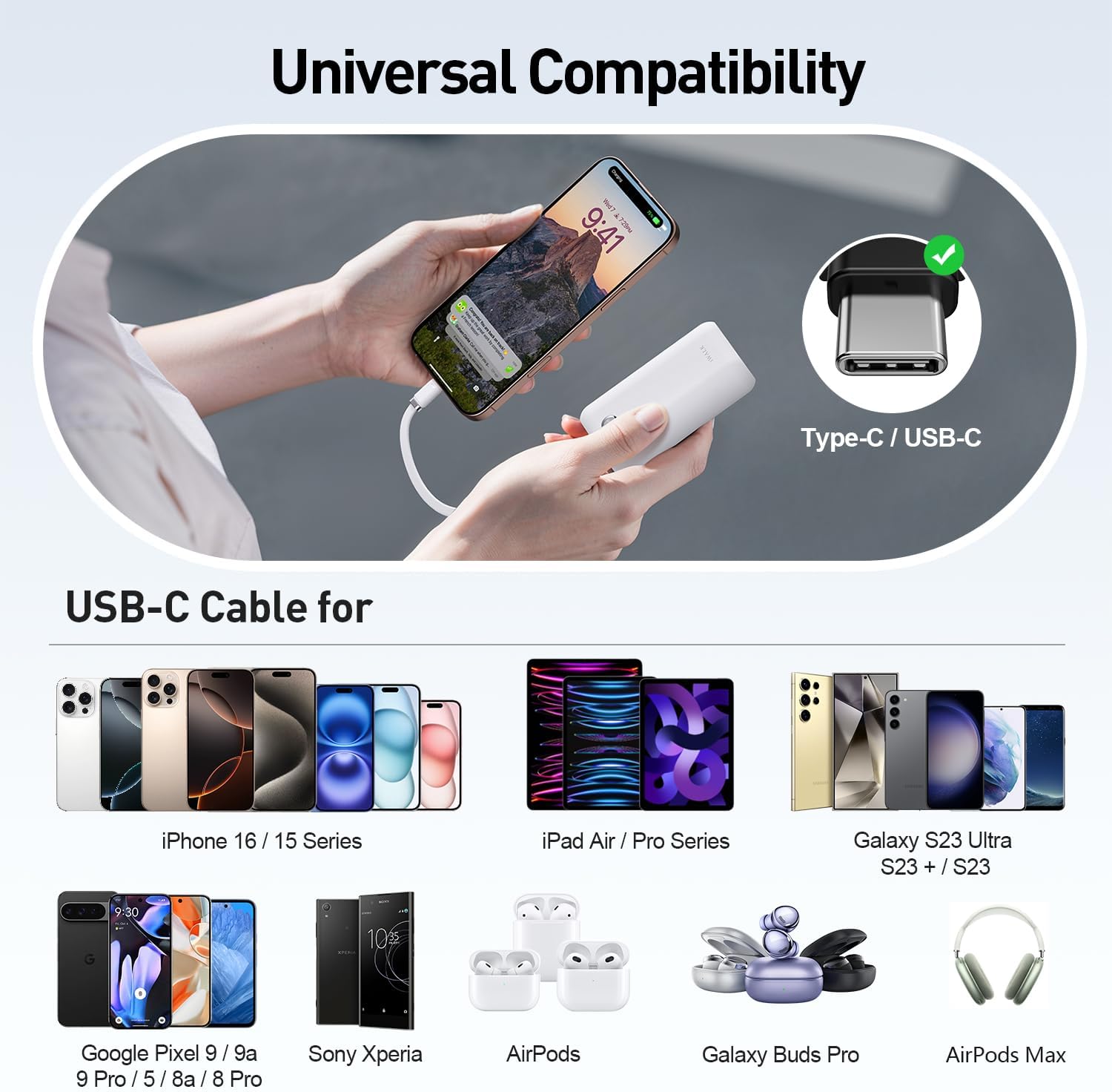 iWALK Mini Portable Charger 10,000mAh, 22.5W USB-C Fast Charging Power Bank with Built-in Cable, Travel Essential Ultra-Small Battery Pack Compatible for iPhone 17/16/16 Pro/15, Samsung, Google, White - Image 5