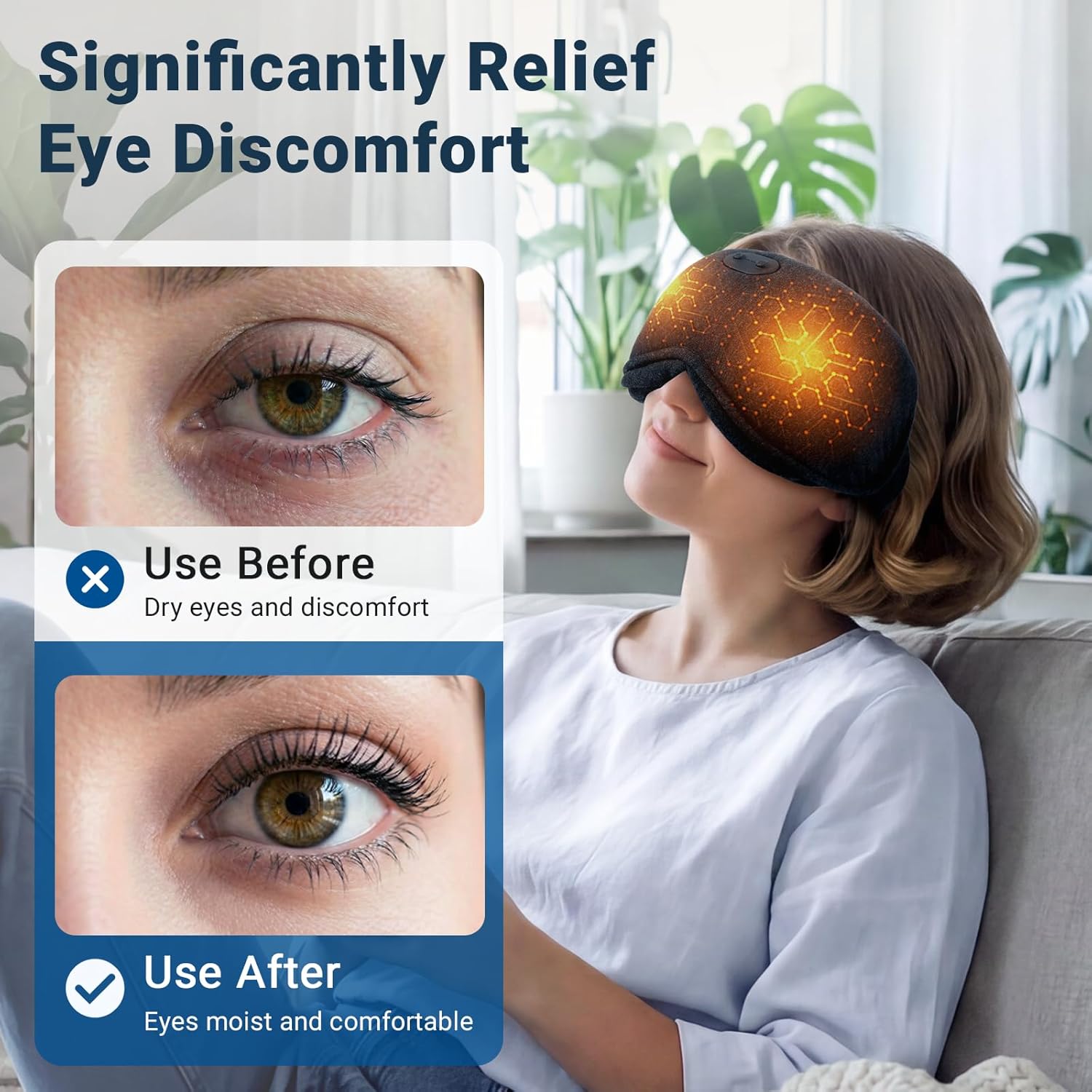 2 in 1 Heated & Cooling Gel Eye Mask - Cooling Eye Mask for Migraine Headaches Relief - Cordless Heated Eye Mask for Dry Eyes 3 Heat Settings Warm Compress for Stye Eye Treatment Washable Pad Cover - Image 4