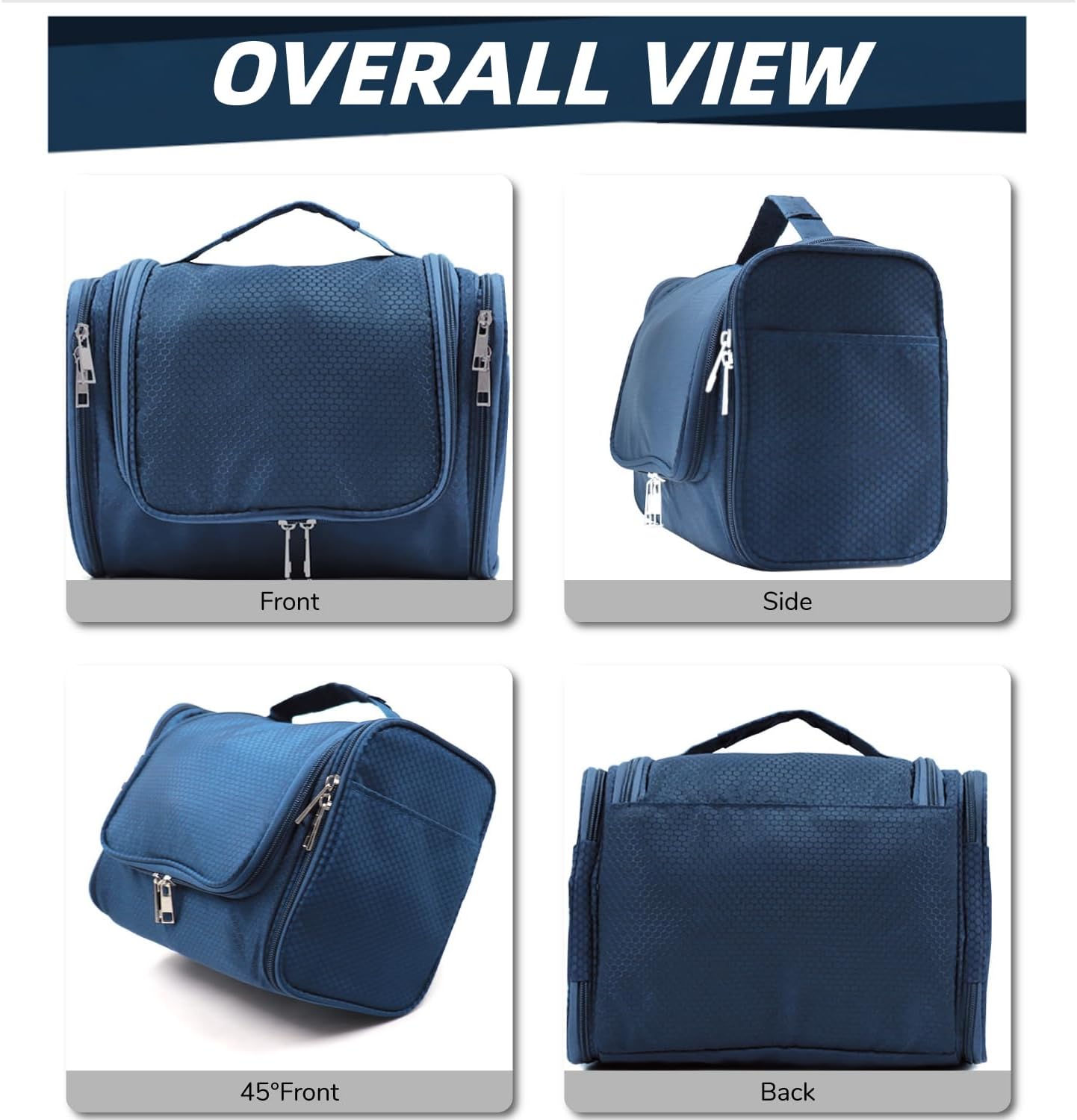 Buruis Hanging Toiletry Bag for Women and Men, Large Water-Resistant Makeup Organizer with Sturdy Hook, Lightweight Nylon Dopp Kit for Full-Sized Toiletries & Cosmetics, Blue - Image 3