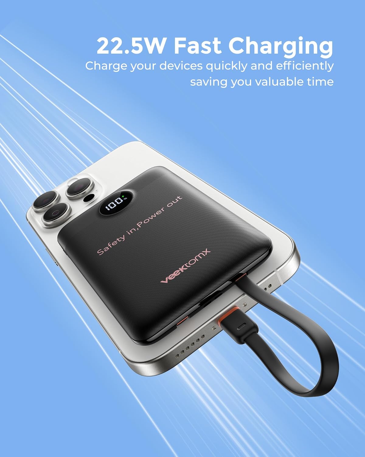 VEEKTOMX Portable Charger with Built-in Cables, Slim Power Bank 10000mAh, 22.5W Fast Charge USB C Battery Pack, No Extra Cables Needed Travel Essential for iPhone 17/16/15, Samsung S25/S24 - Image 4